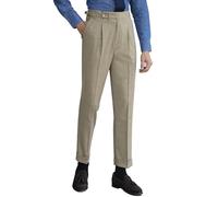 CHOKMAR Hommes Italie Naples Gurkha Vintage Old Money Style Pantalon habillé Taille Haute Pas Besoin de ceinture0 (FR/ES, Tour de Taille & Longueur de l’Entrejambe, 30, 31, Olives)