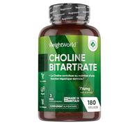 Choline Bitartrate - selon l'EFSA, la Choline Contribue au Maintien d'une Fonction Hépatique Normale - sans OGM, 714mg par Portion, 180 Gélules Vegan pour Approvisionnement de 3 Mois - WeightWorld
