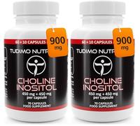Choline et Inositol 900mg (450 mg + 450 mg) - 70 Capsules (2+ mois) à Désintégration Rapide, Chacune avec 450mg Bitartrate de Choline et 450mg d' Inositol en Poudre (Lot de 2)