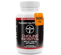 Choline et Inositol 900mg (450 mg + 450 mg) - 70 Capsules (2+ mois) à Désintégration Rapide, Chacune avec 450mg Bitartrate de Choline et 450mg d' Inositol en Poudre