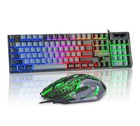 CHONCHOW Clavier et souris de jeu filaire pleine taille avec touches lumineuses, rétroéclairé à DEL, 19 touches anti-ghosting, touches multimédia, sensation mécanique pour PS5, PS4, PC/ordinateur
