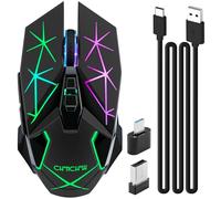 CHONCHOW Souris de jeu sans fil avec boutons latéraux et lumière LED pour PC portable, rechargeable, USB 2,4 G, sans fil, 3200 DPI, 7 boutons, rétroéclairé RVB pour PS4, Xbox, Chromebook, Windows Mac