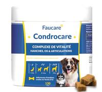 Chondroprotecteur pour Chiens 120 Masticables Collagène Magnésium et Calcium, Entretien Articulaire, Glucosamine, Chondroïtine, Curcuma, Vitality Complex pour la Mobilité, Les Os. Faucare