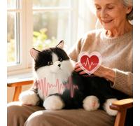 Chongker Chat robot - Chat électronique interactif - Doudou lesté avec réaction sonore - Battement de cœur réaliste et ronronnement - Ami en peluche réaliste à câliner (noir)