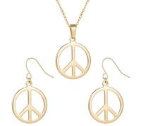 CHONGQILAO Or Collier Peace Boucles D'oreilles Hippie, Pendentif Paix Boucles D'oreilles, Colliers Hippie Peace Boucle d Oreille Hippies pour Femme Homme, Collier Signe de Paix pour Carnaval