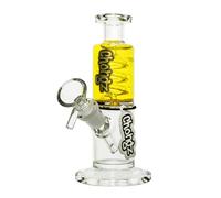 Chongz Floyd Pipe à eau remplie de liquide 15 cm Logo Chongz Doré Bol conique de 14 mm avec poignée de levage, tige intégrée et spirale de refroidissement en verre pour un effet rafraîchissant Jaune