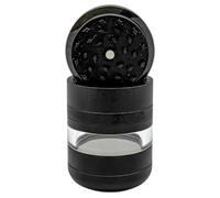 Chongz Moulin à 7 parties, capsule de 55 mm, aluminium de qualité supérieure, chambre d'écran, maille inoxydable, corps de pot en verre pour tabac, épices, herbes (noir)