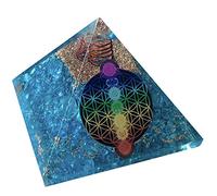 CHONIT Orgonite Pyramide de Chakra Mix Multicolore avec symbole Fleur de Vie Protection Petit Cristal de Roche Décoration pour la Maison (Mélange Chakra (Turquoise)