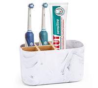 CHONLY Support de brosse à dents en bambou pour salle de bain, support de brosse à dents électrique pour enfants et famille, 5 emplacements pour brosse à dents et support de dentifrice, blanc