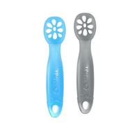ChooMee FlexiDip Baby Starter Spoon | Platinum Silicone | First Stage Teething Friendly Learning Utensil | 2 CT | Blue Grey