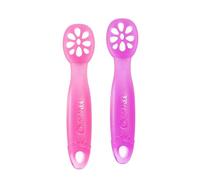 ChooMee FlexiDip Baby Starter Spoon | Platinum Silicone | First Stage Teething Friendly Learning Utensil | 2 CT | Pink Purple