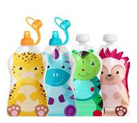 ChooMee Gourdes Réutilisables + Becs Souples SoftSip | Sans BPA | Pochette Étanche pour Tout-Petit | Smoothies, Purées & Aliments Bébé | Large Fond, Facile à Nettoyer | 6 pcs 5 oz SnakPack FreshSquad