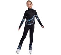 Choomomo 2PCS Enfant Fille Tenue de Patinage Artistique Ensembles Haut Veste et Pantalon Collant Legging Justaucorps Gymnastique Tenue Patinage sur Glace 5-16 Ans Bleu 7-8 ans