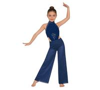 Choomomo Costume de Danse Lyrique Enfant Fille Tenue Contemporaine Moderne Justaucorps Ballet Vêtement de Danses Classique 5-16 Ans Bleu Marine 15-16 Ans