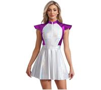 Choomomo Déguisement Astronaute Cosmonaute Femme Combinaison de Cadet Spatiale Métallique Brillant Costume Alien Espace Costume Carnaval Halloween Mascarade S-4XL Violet S