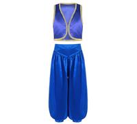 Choomomo Déguisement Prince Arabe Enfant Garçon Cosplay Arabian Prince Ensemble Turban Gilet et Pantalon Costume Sultan Costume Carnaval Halloween Fêtes 5-16 Ans Bleu 13-14 ans
