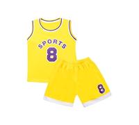 Choomomo Ensemble de Basket-Ball Enfants Garçons Uniforme de Sport sans Manche Shirt Short de Basket Casual Été Maillot de Corps Sportswear Respirant Set 5-16 Ans D Jaune 4-5 Ans