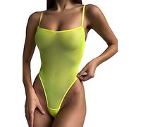 Choomomo Femme Sexy Monokini Body de Bain 1 Pièce Décolleté sans Manches Style Y2K Dos Nu Combinaison de Natation Moulant Amincissant S-L Jaune Fluo M