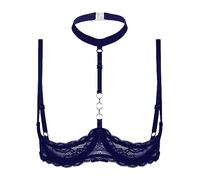 Choomomo Femme Soutien-Gorge Sein Nu Dentelle Push Up Redresse-Sein Harnais de Poitrine Brassière Pigeonnant Bra Sexy Style Punk Gothique Costume Underwear S-5XL Bleu Marine XXL