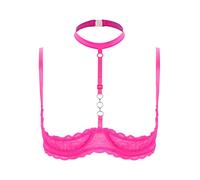 Choomomo Femme Soutien-Gorge Sein Nu Dentelle Push Up Redresse-Sein Harnais de Poitrine Brassière Pigeonnant Bra Sexy Style Punk Gothique Costume Underwear S-5XL Rose Vif 4XL