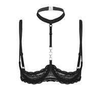 Choomomo Femme Soutien-Gorge Sein Nu Dentelle Push Up Redresse-Sein Harnais de Poitrine Brassière Pigeonnant Bra Sexy Style Punk Gothique Costume Underwear S-5XL Noir M