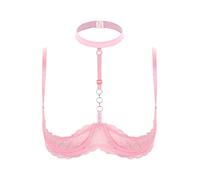 Choomomo Femme Soutien-Gorge Sein Nu Dentelle Push Up Redresse-Sein Harnais de Poitrine Brassière Pigeonnant Bra Sexy Style Punk Gothique Costume Underwear S-5XL Rose M