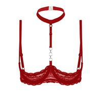 Choomomo Femme Soutien-Gorge Sein Nu Dentelle Push Up Redresse-Sein Harnais de Poitrine Brassière Pigeonnant Bra Sexy Style Punk Gothique Costume Underwear S-5XL Rouge 3XL