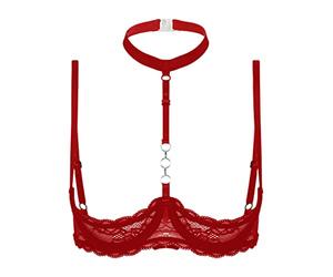 Choomomo Femme Soutien-Gorge Sein Nu Dentelle Push Up Redresse-Sein Harnais de Poitrine Brassière Pigeonnant Bra Sexy Style Punk Gothique Costume Underwear S-5XL Rouge M
