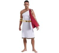 Choomomo Homme Déguisement Romaine Costume Toge Grecque Asymétrique sans Manche Jupe Romaine Antiquité Cosplay Gladiateur Costume Halloween Carnaval S-3XL Bourgogne D M