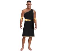 Choomomo Homme Déguisement Romaine Costume Toge Grecque Asymétrique sans Manche Jupe Romaine Antiquité Cosplay Gladiateur Costume Halloween Carnaval S-3XL Noir D M