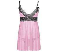 Choomomo Homme Robe de Nuit Sissy Lingerie & String Ficelle Ensemble Pyjama Nuisette Légère Transparent Dessous Chambre V Col Tenue Travestie Sleepwear M-XXL Rose L