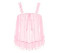Choomomo Homme Robe de Nuit Sissy Lingerie & String Ficelle Ensemble Pyjama Nuisette Légère Transparent Dessous Chambre V Col Tenue Travestie Sleepwear M-XXL H Rose M