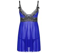 Choomomo Homme Robe de Nuit Sissy Lingerie & String Ficelle Ensemble Pyjama Nuisette Légère Transparent Dessous Chambre V Col Tenue Travestie Sleepwear M-XXL Royal_Blue L
