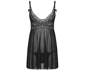 Choomomo Homme Robe de Nuit Sissy Lingerie & String Ficelle Ensemble Pyjama Nuisette Légère Transparent Dessous Chambre V Col Tenue Travestie Sleepwear M-XXL Noir M