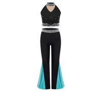 Choomomo Justaucorps Gymnastique Danse Fille Enfant Ensemble Danse Latine Jazz Haut & Legging Evasé Tenue Danse Latine Jazz Costume Spectacle 5-16 Ans