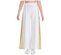 Choomomo Pantalon de Danse Liturgique Louange Enfant Fille Vêtements de Prière Pantalon Palazzo à Jambes Larges Pantalon Danse Soirée Cérémonie Baptême Fête 5-16 Ans Blanc 7-8 Ans