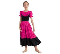 Choomomo Robe Sévillane Enfant Déguisement Flamenco Rouge Fille Cosplay Fête Carnaval Halloween Robe Folklorique Espagnole Compétition Dancewear 5-16 Ans Rose Vif 15-16 Ans