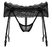 Choomomo Sissy Lingerie Homme Sexy String Brief Tanga Lace Floral Culotte Taille Basse Bas de Bikini Jockstraps Gay sous-vêtement Nuisette Tenue Travestie Noir Taille Unique