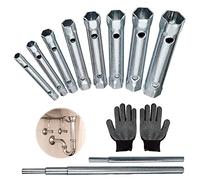 Choonjin Lot de 10 Clés à Pipe, 6-22 mm Clé à Douille Creuse Clé à Filtre, Ensemble de Clé à Douille Tubulaire Plug Tube, Jeu de Clés à Tubes avec Gants pour Automobile Réparation de L'Aplomb (10)