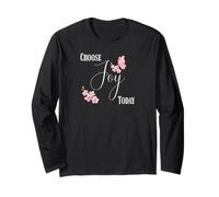Choose Joy Today Citation Florale Papillon Manche Longue