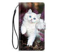 ChoosEU Coque pour Honor 200 Lite 5G Housse Cuir avec Protection Etui Portefeuille Antichoc Magnétique Étui à Rabat et Folio Support Pochette Cover élégant Motif pour Femmes Flip Case - Chat Blanc