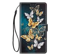 ChoosEU Coque pour Oppo A74 5G / Oppo A54 5G / Oppo A93 5G Housse Cuir avec Silicone Etui Portefeuille Antichoc Étui à Rabat et Folio Support Stand Motif pour Filles Femmes Garçons - Papillon Or