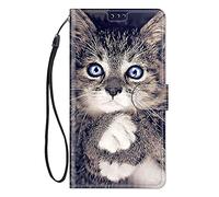 ChoosEU Coque pour Samsung Galaxy A55 5G Housse Cuir avec Protection Etui Portefeuille Antichoc Magnétique Étui à Rabat Pochette Cover élégant Motif pour Filles Femmes Flip Case - Chat Gris