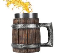 Chope à bière - 600 ml faite à la main en bois avec design de tonneau rustique, idéale pour les hommes qui aiment la culture nordique et l'esthétique ancienne, matériau en bois naturel robuste pour un