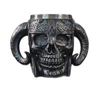 Chope à bière en acier inoxydable avec tête de mort et motif viking, style squelette, en résine, idéale pour le café, le thé, le bar, pour Halloween, idée cadeau(Black)
