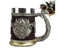 Chope à bière en acier inoxydable et résine - Chope en forme de bateau dragon nordique | Bronze peint à la main - Grande tasse de 600 ml | Tasse à collectionner Vî ing Warriôr | Cadeau pour les