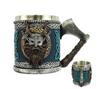 Chope à bière gothique, chope à bière en acier inoxydable de 450 ml, tasse de crâne de guerrier vik-ing nordique, tasse à boire vik-ing de grande capacité pour les réunions de famille