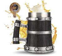 Chope à bière Viking 20 oz pour homme - Chope nordique médiévale en acier inoxydable et bois avec décapsuleur, décoration de bar