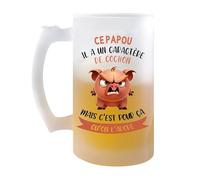 Chope Ce Papou Caractère de Cochon | Verre à bière Pinte Fête des Pères Prénom Cadeau Anniversaire Noël Humour