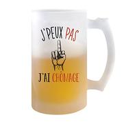 Chope de bière Chômage j'peux pas | Verre à bière pinte Cadeau humour alcool original | Imprimé en France